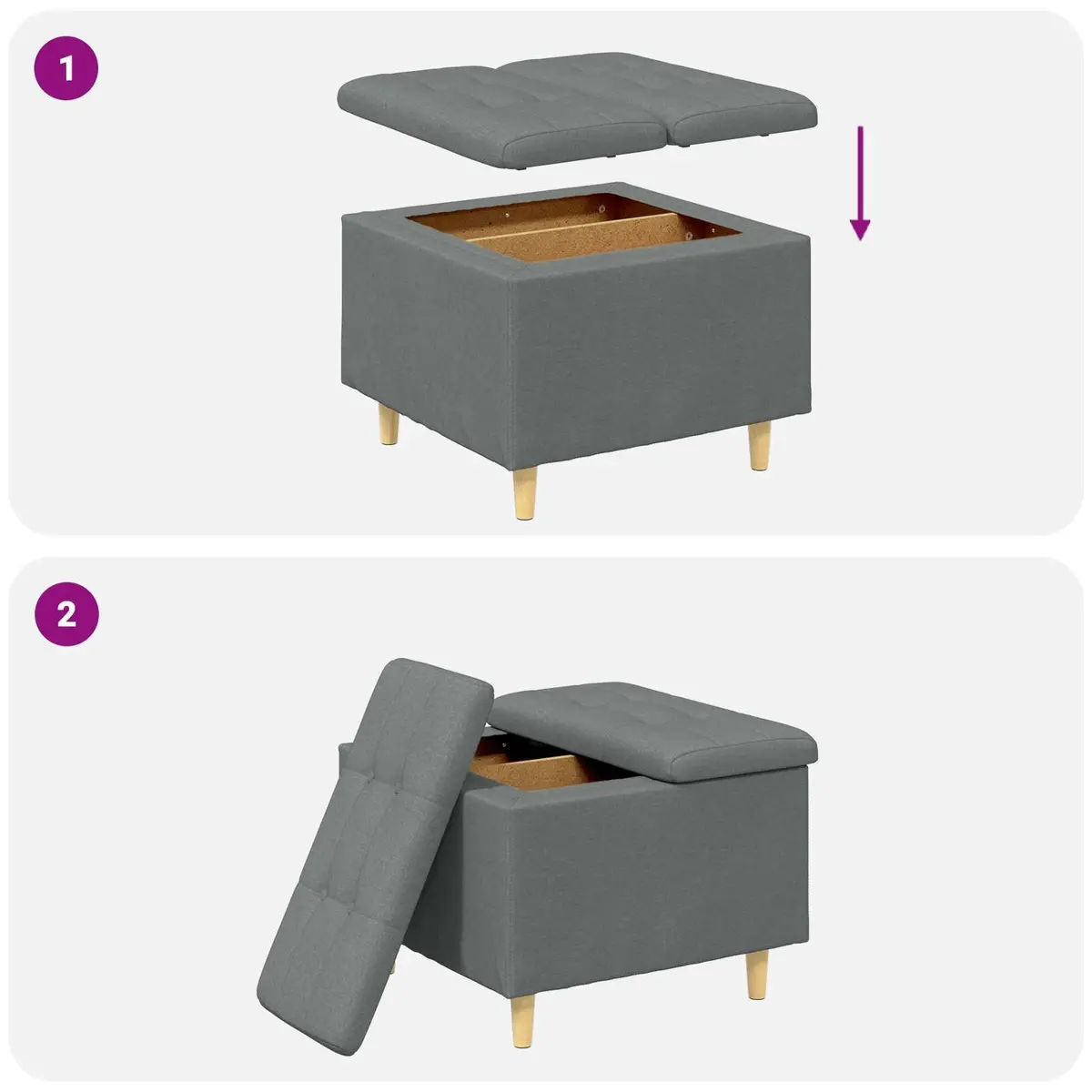 Grey Ottoman for Living Spaces 60x60x45cm