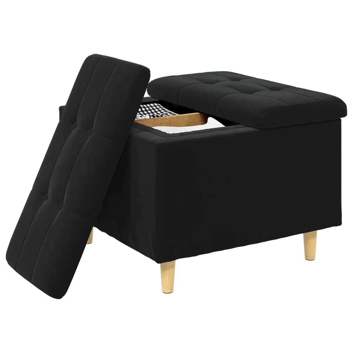 Storage Ottoman Velvet Tufted 60 x 60 x 45 cm Black