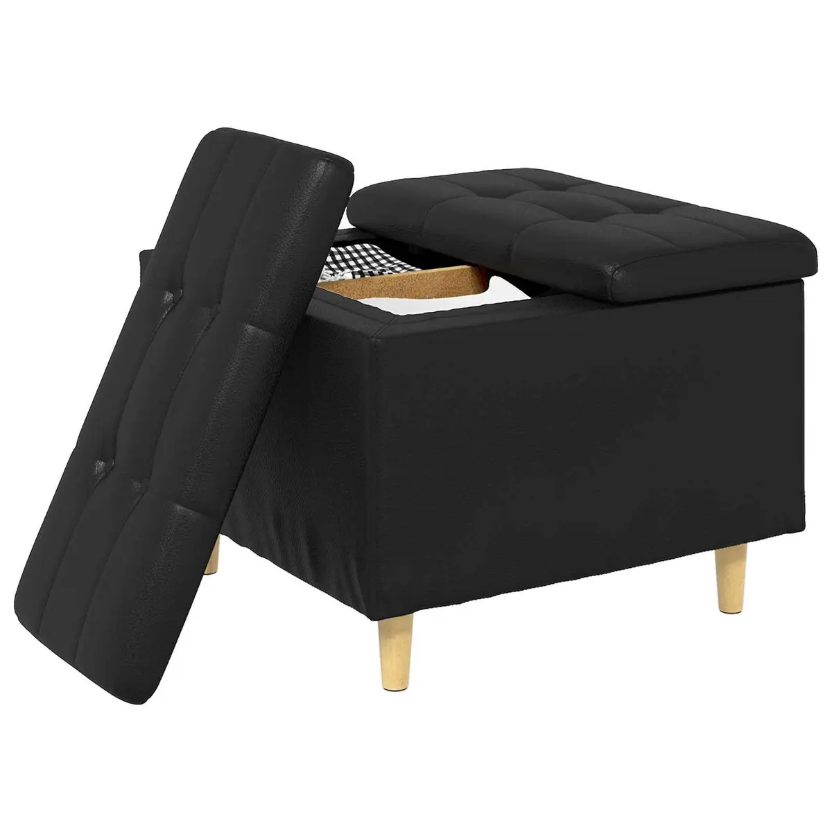 Storage Ottoman with Cushion Black Tufted Design Hidden Compartment Footrest