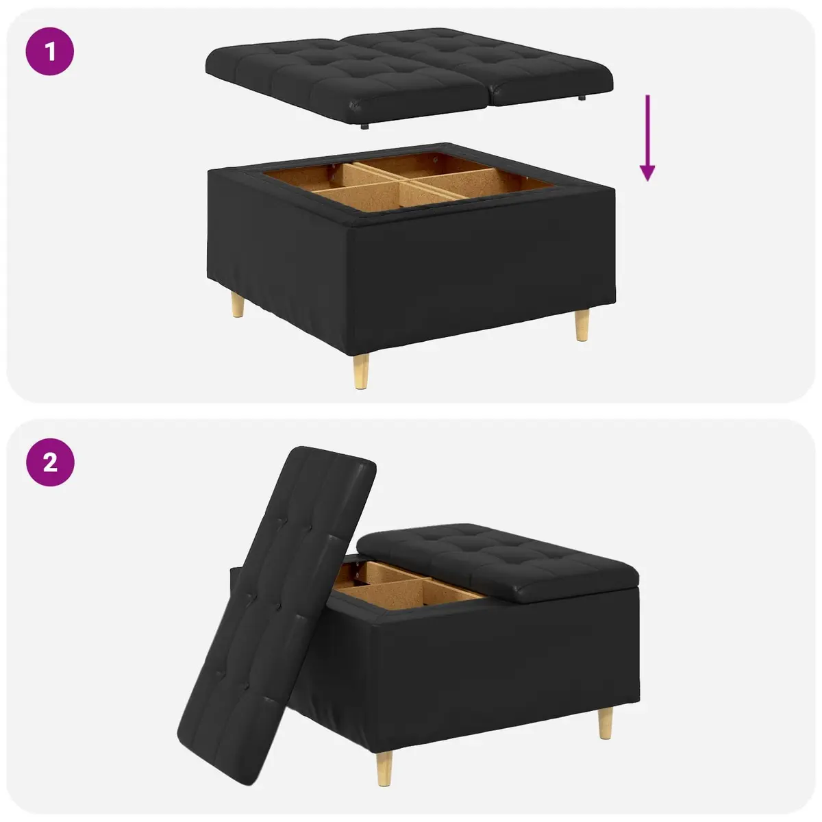 Storage Ottoman with Cushion Black Tufted Design Hidden Compartment Footrest