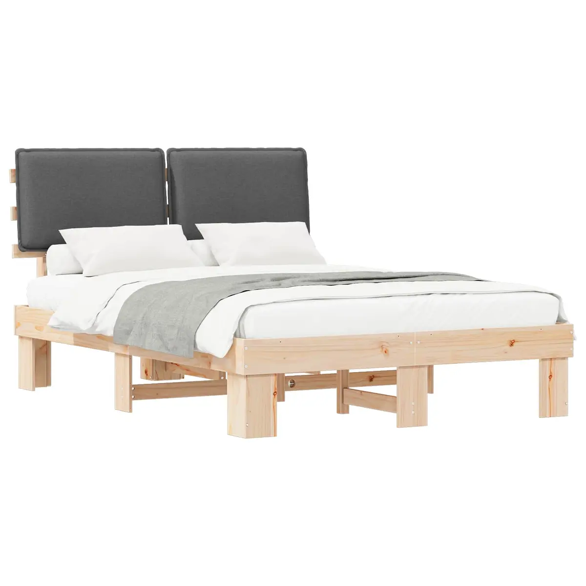 Bed Frame with Upholstered Headboard Grey 150 x 200 cm Modern Bedroom Furniture