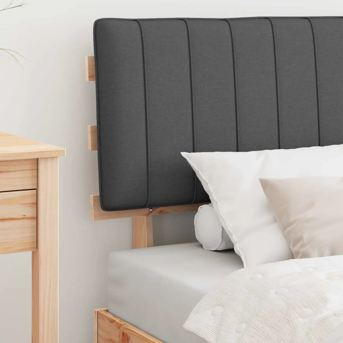 Bed Frame Wooden Slatted Platform Upholstered Headboard Grey 90 x 190 cm