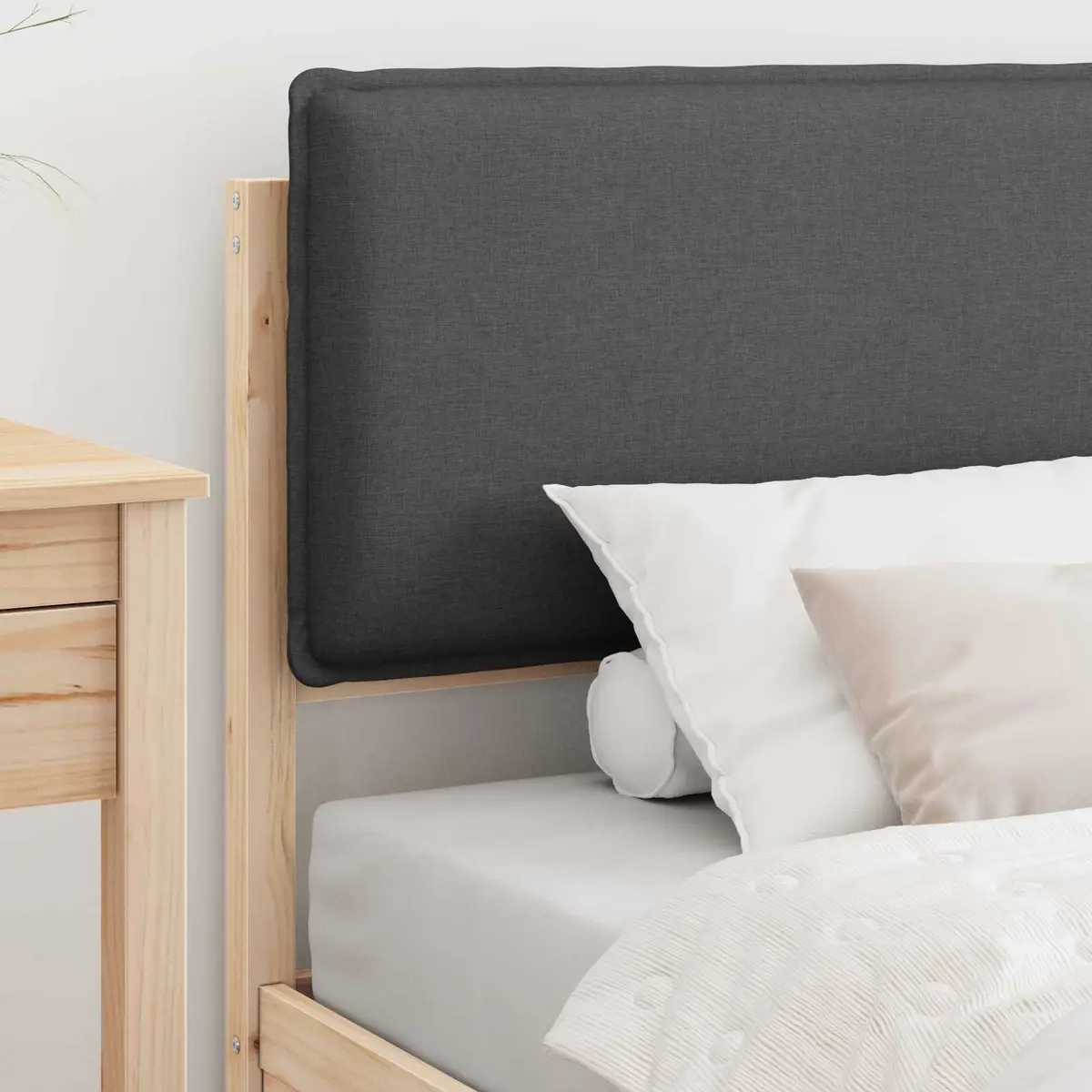 Bed Frame Solid Pine Wood Upholstered Headboard Grey 90 x 190 cm