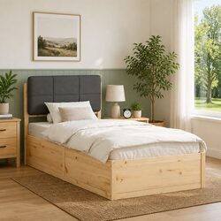 Versatile Grey Bed Frame with Upholstered Headboard