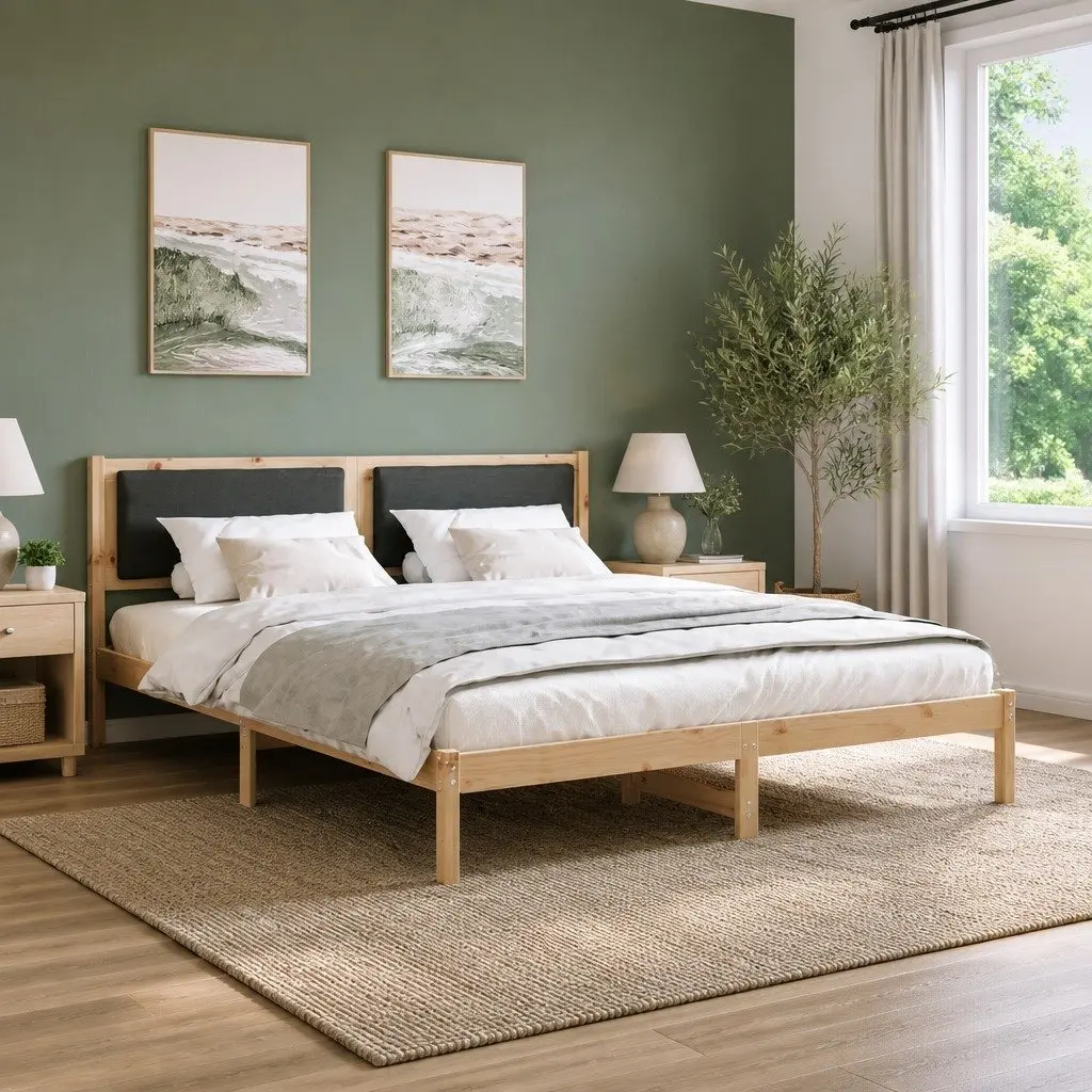 Grey Bed Frame with Slatted Base 180 x 200 cm
