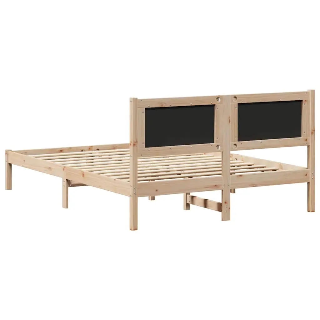 Bed Frame with Headboard Grey 150 x 200 cm Solid Pine Wood Modern Bedroom