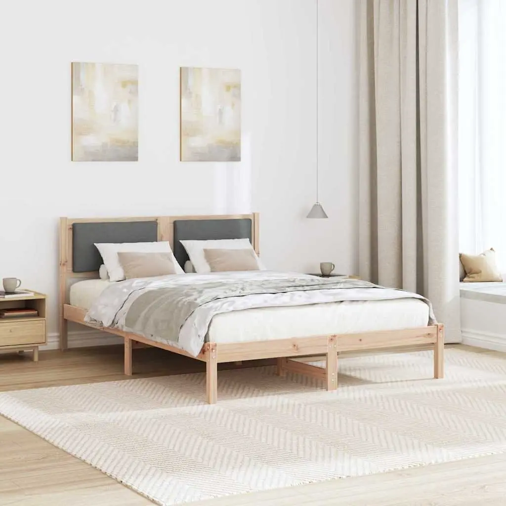 Bed Frame Solid Pine Wood Dark Grey with Polyester Headboard 135x190cm