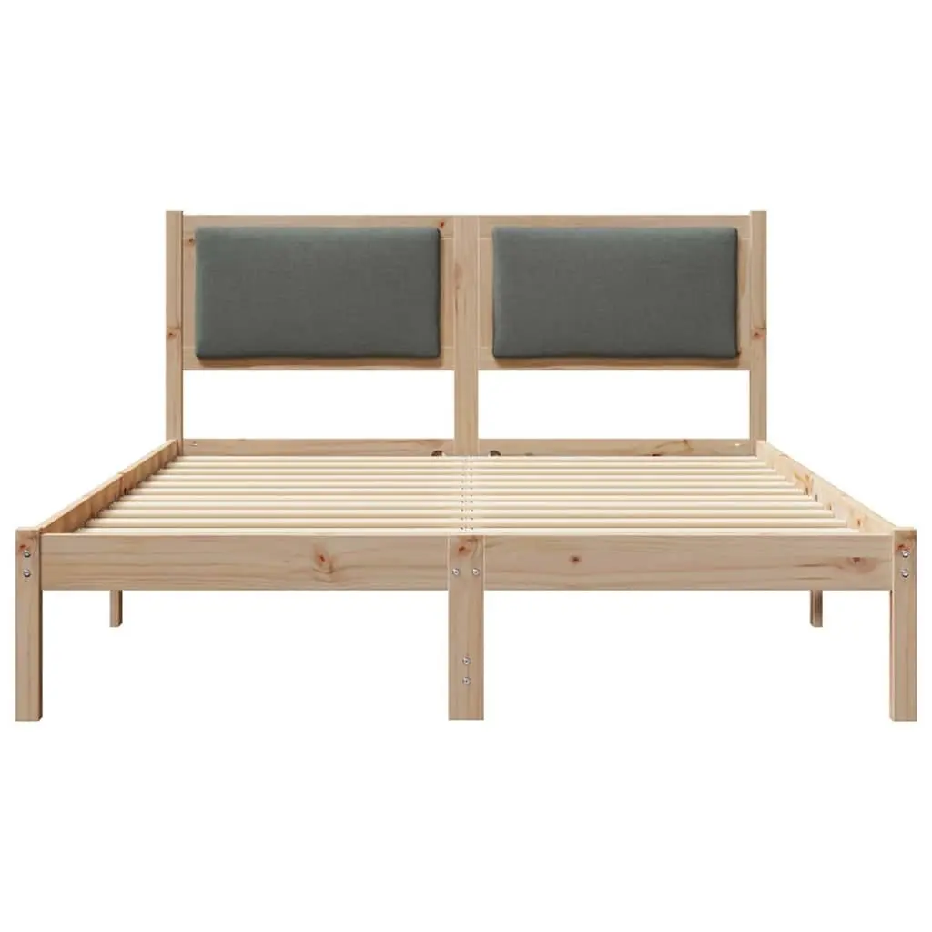 Bed Frame Solid Pine Wood Dark Grey with Polyester Headboard 135x190cm