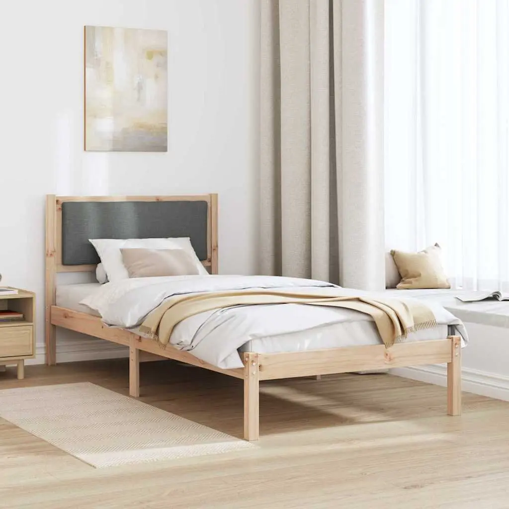 Bed Frame with Headboard Grey 90 x 190 cm Solid Pine Wood Modern Bedroom