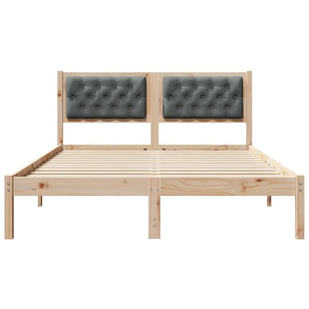 Bed Frame Solid Pine Wood 150 x 200 cm Upholstered Headboard Modern Minimalist Brown