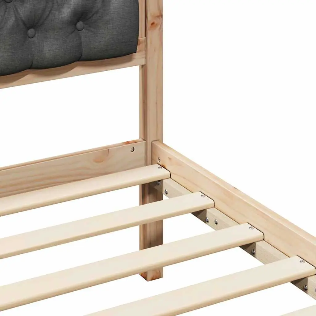 Bed Frame Solid Pine Wood 150 x 200 cm Upholstered Headboard Modern Minimalist Brown