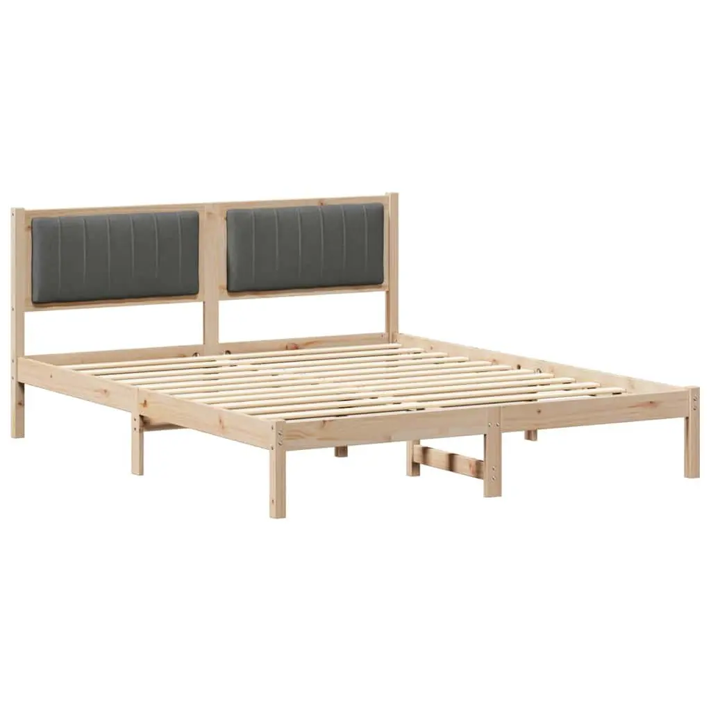 Bed Frame Solid Pine Wood Upholstered Headboard 150 x 200 cm Dark Grey