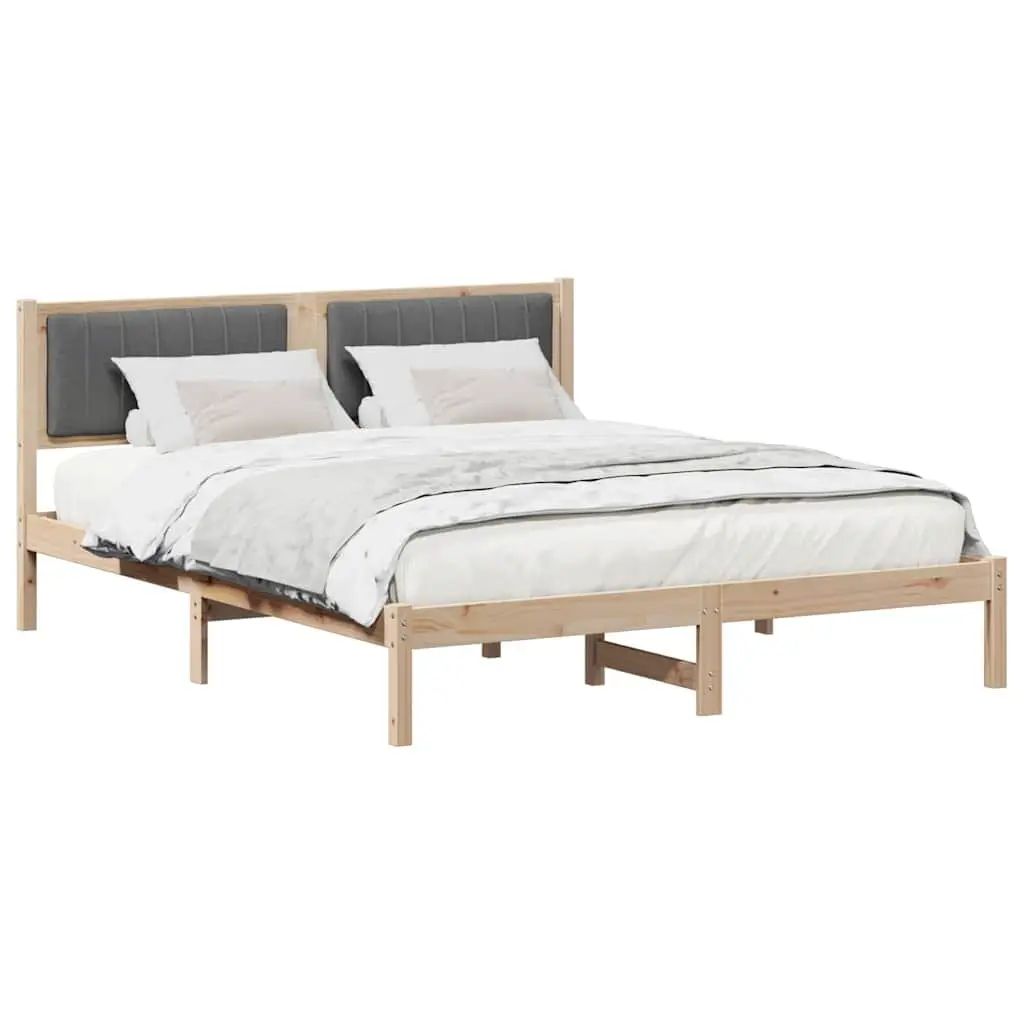 Bed Frame Solid Pine Wood Upholstered Headboard 150 x 200 cm Dark Grey