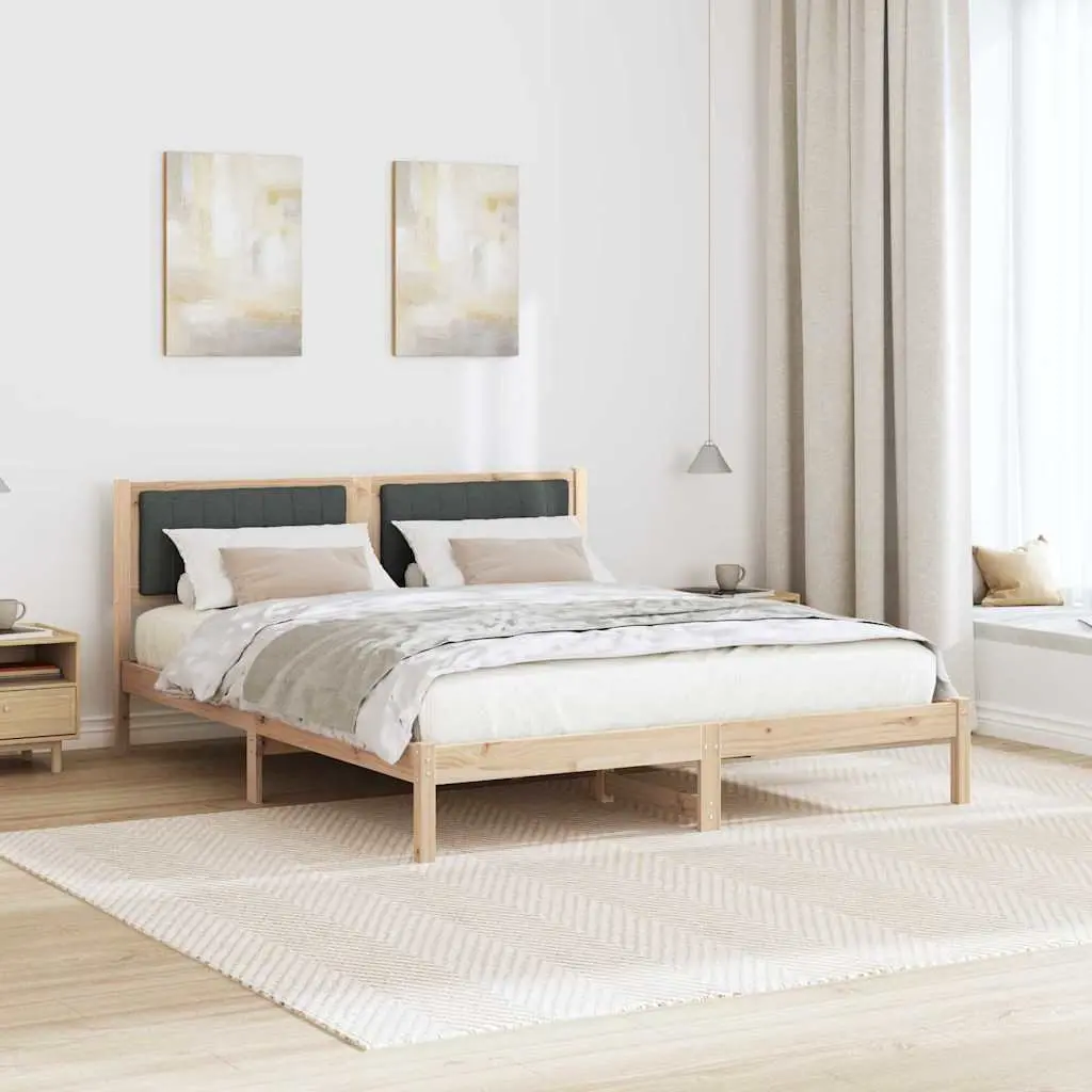 Bed Frame Solid Pine Wood Upholstered Headboard 150 x 200 cm Dark Grey