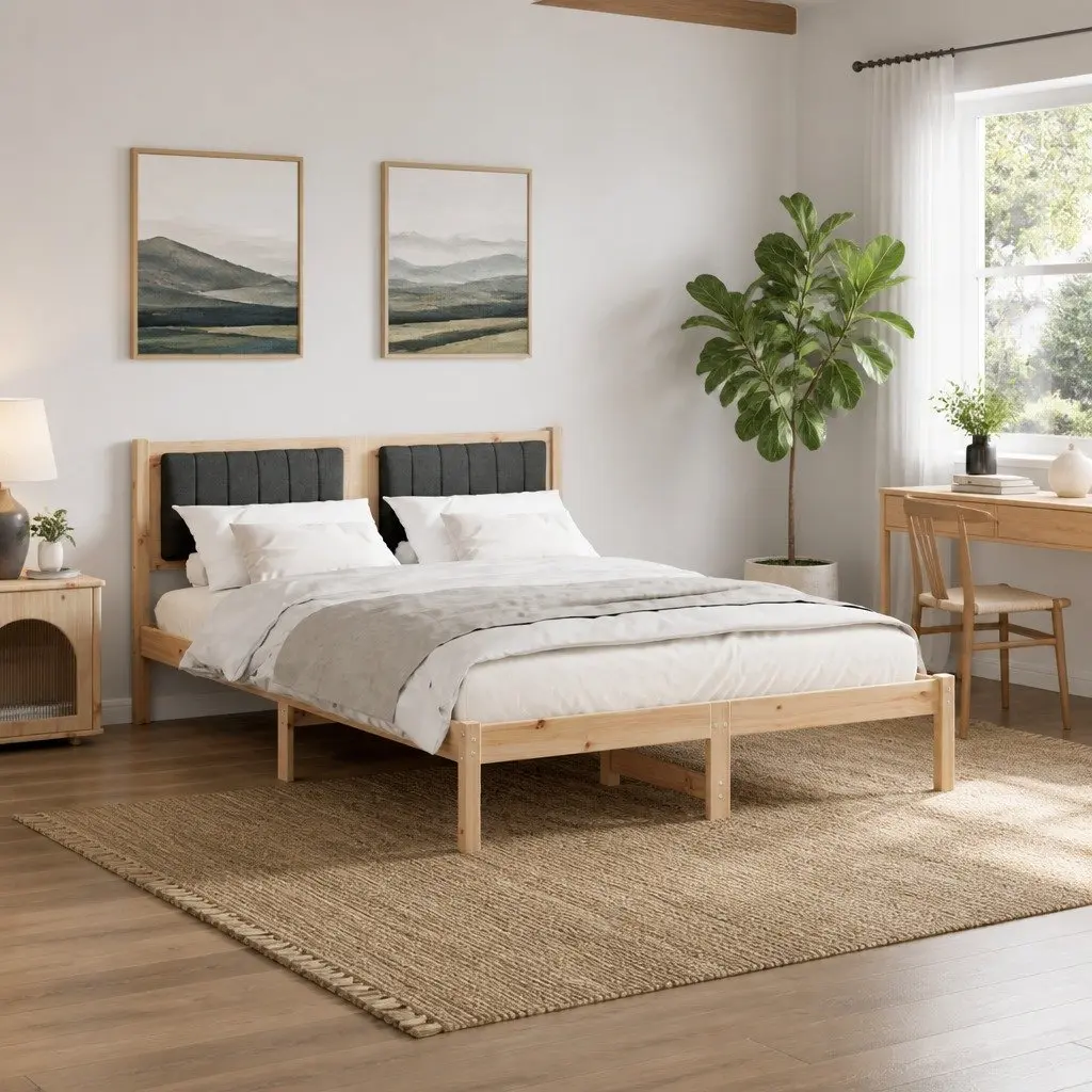 Upholstered Bed Frame with Solid Pine Wood Construction Brown 135x190cm