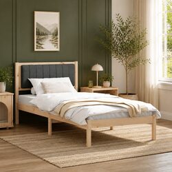 Bed Frame Upholstered Headboard 90 x 190 cm Modern Bedroom Furniture Dark Grey