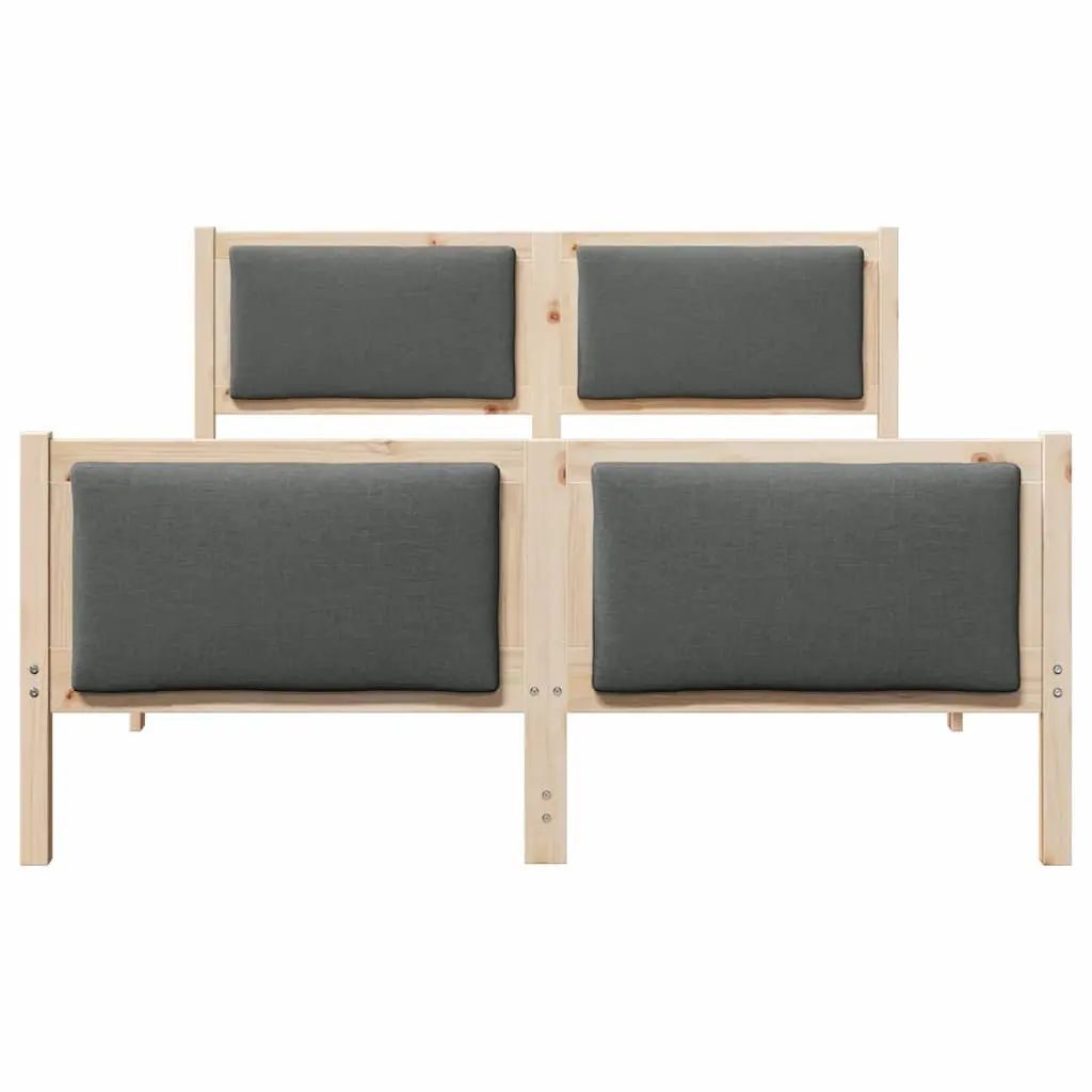 Bed Frame Solid Pine Wood 135x190cm Brown Fabric Headboard