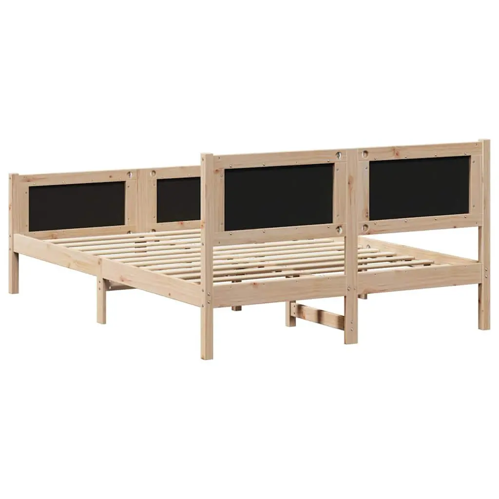 Bed Frame Solid Pine Wood 135x190cm Brown Fabric Headboard