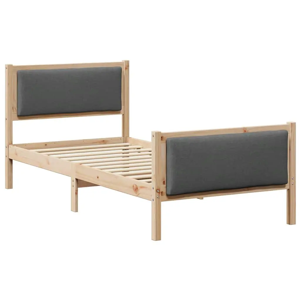 Bed Frame Solid Pine Wood 90 x 190 cm Polyester Upholstered Headboard Slatted Base Brown