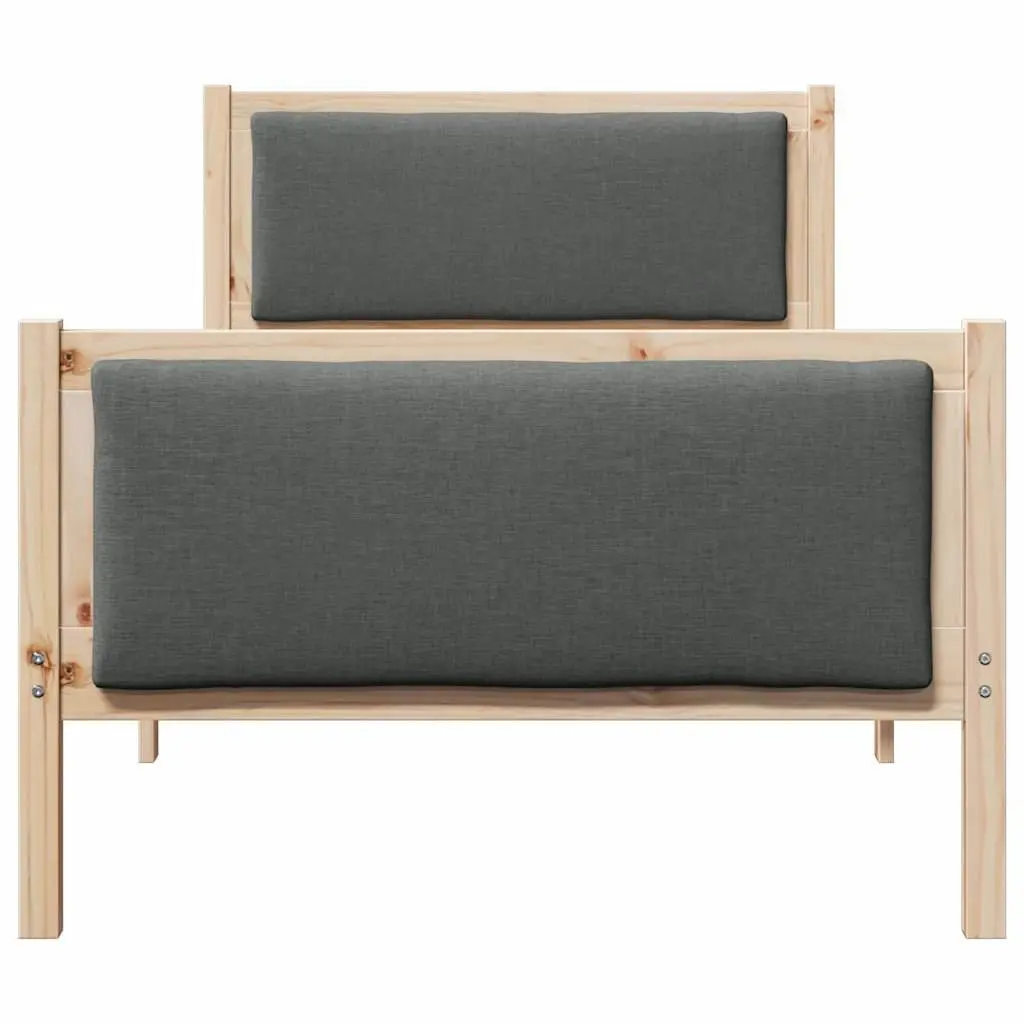 Bed Frame Solid Pine Wood 90 x 190 cm Polyester Upholstered Headboard Slatted Base Brown