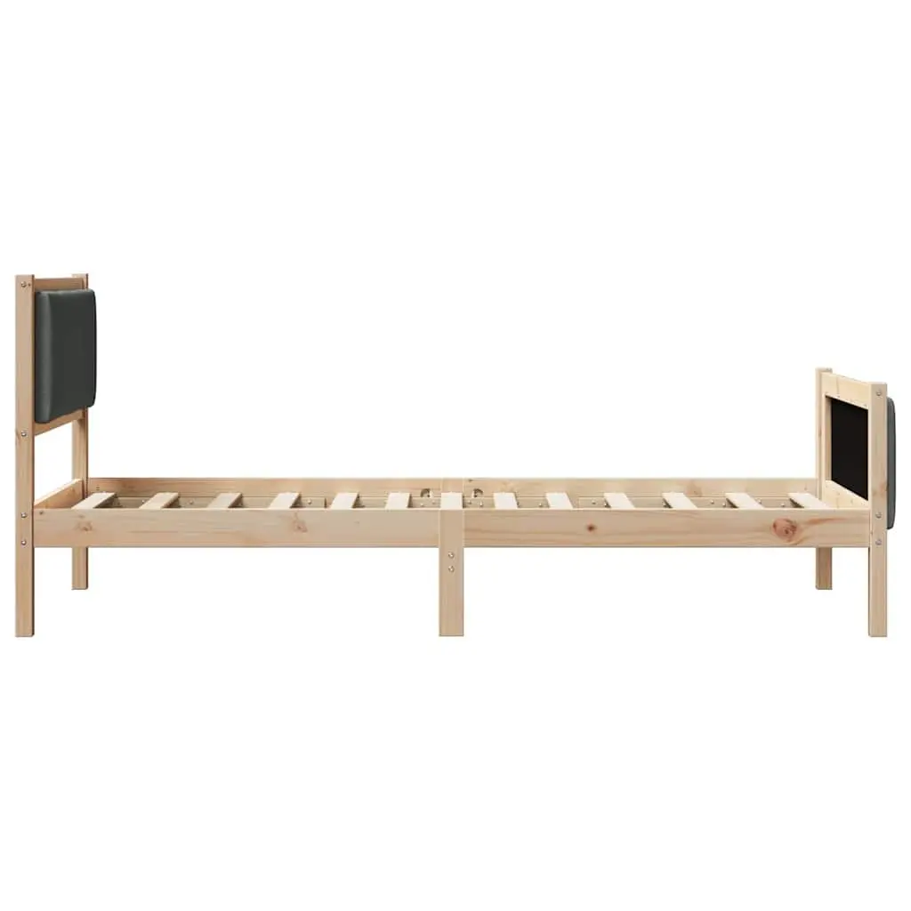 Bed Frame Solid Pine Wood 90 x 190 cm Polyester Upholstered Headboard Slatted Base Brown