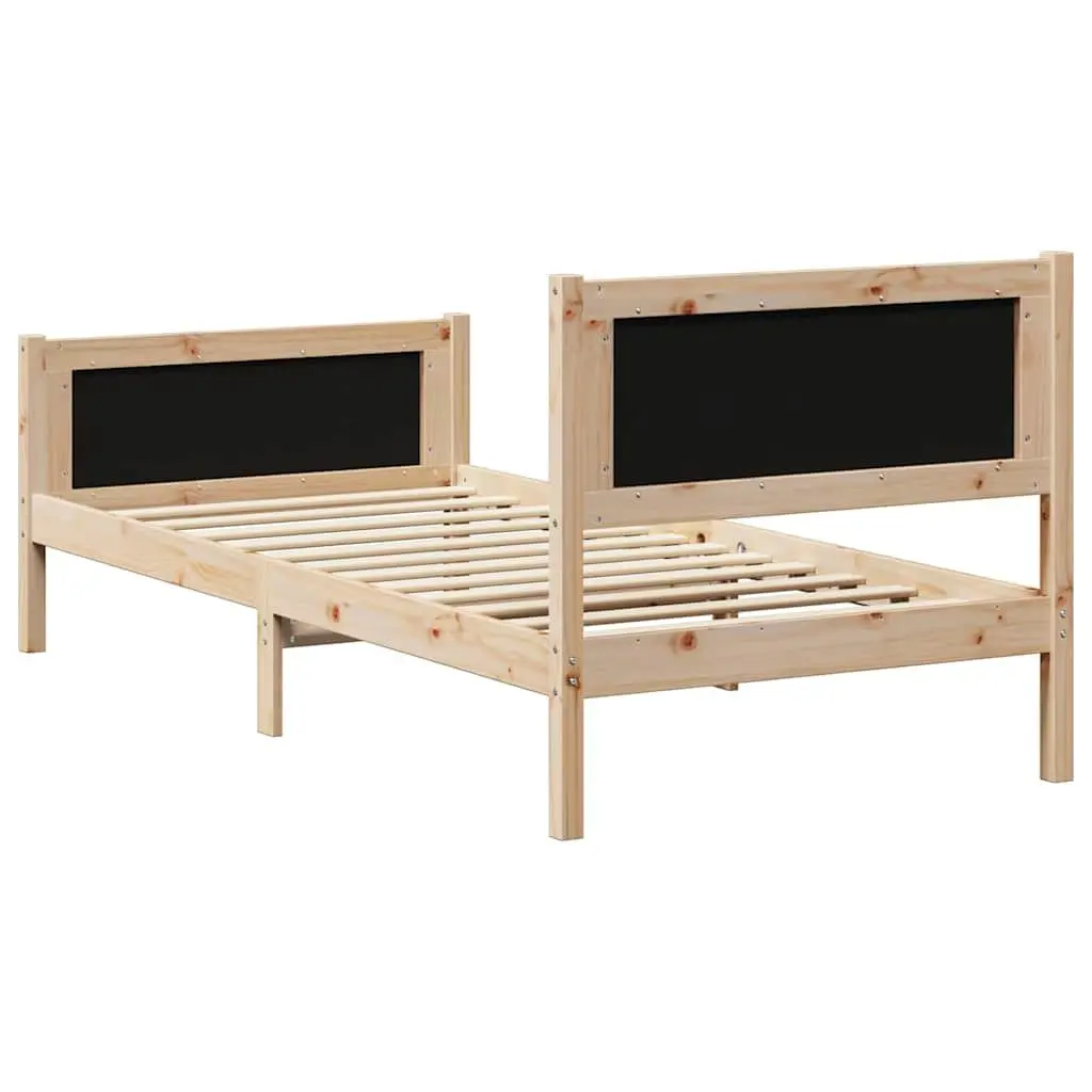 Bed Frame Solid Pine Wood 90 x 190 cm Polyester Upholstered Headboard Slatted Base Brown