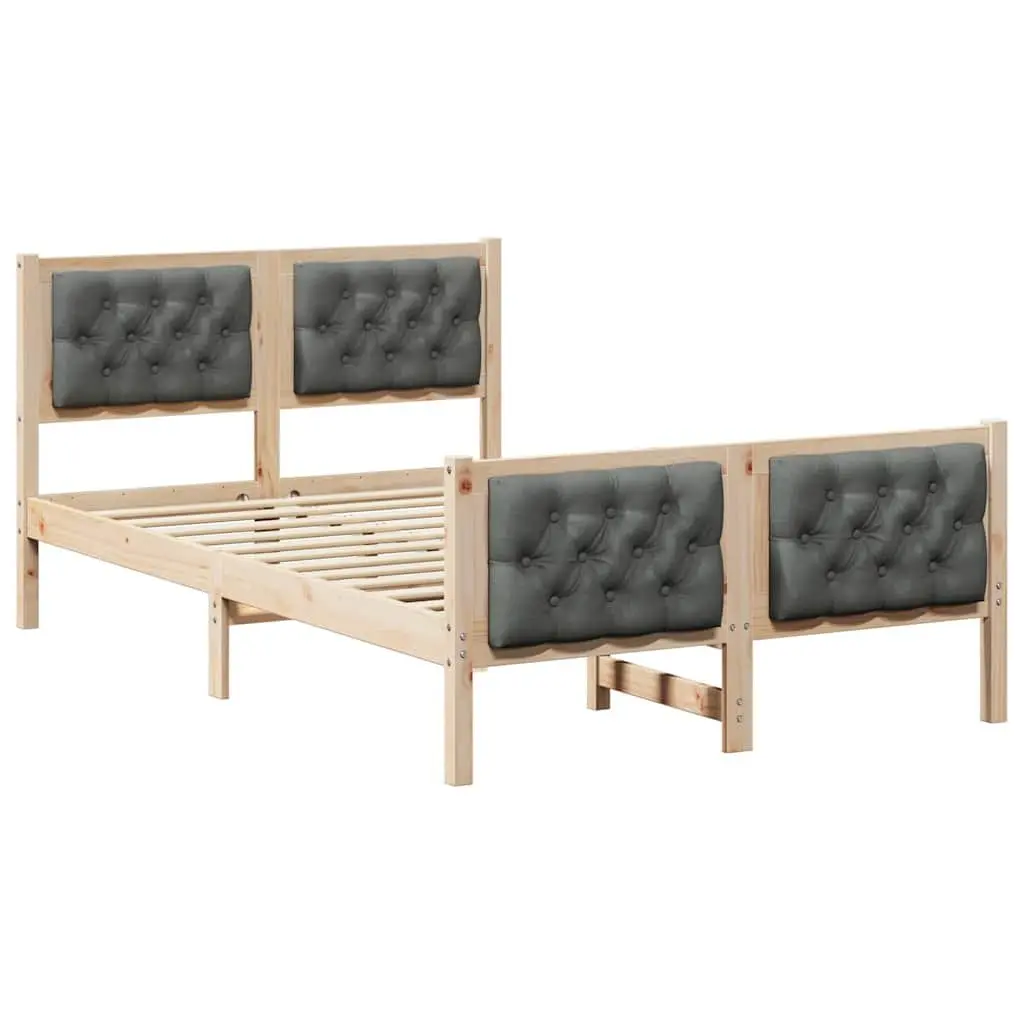 Bed Frame Solid Pine Wood 135 x 190 cm Grey with Headboard