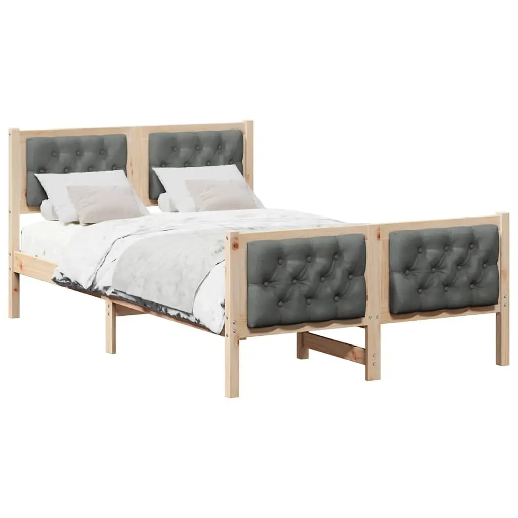 Bed Frame Solid Pine Wood 135 x 190 cm Grey with Headboard
