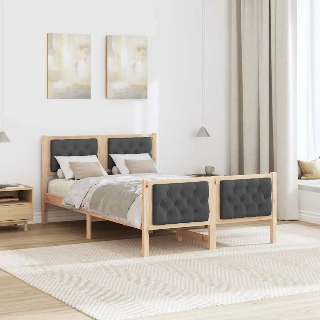 Bed Frame Solid Pine Wood 135 x 190 cm Grey with Headboard