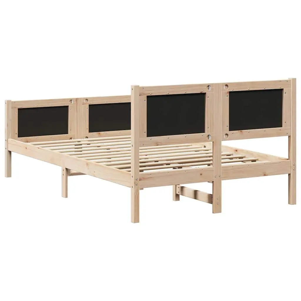 Bed Frame Solid Pine Wood 135 x 190 cm Grey with Headboard