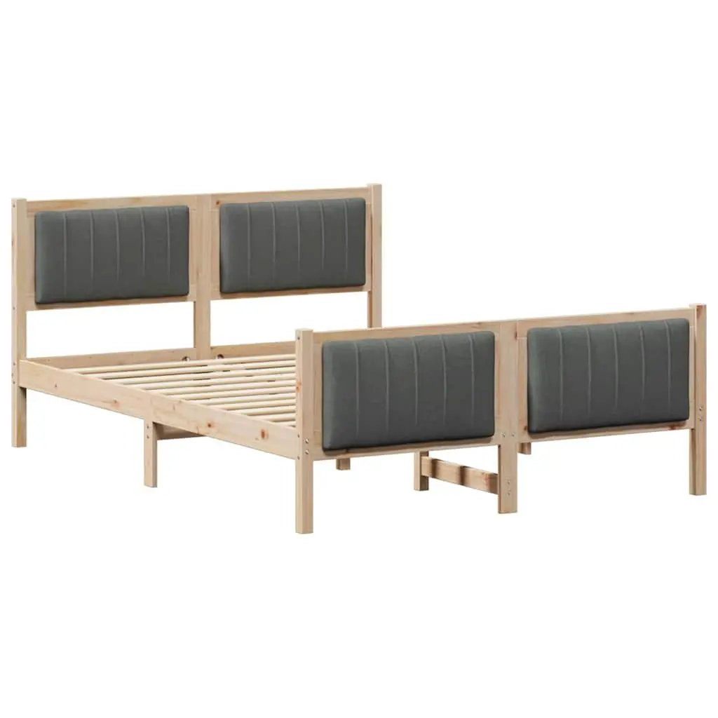 Bed Frame Solid Pine Wood 135 x 190 cm Brown Dark Grey Platform