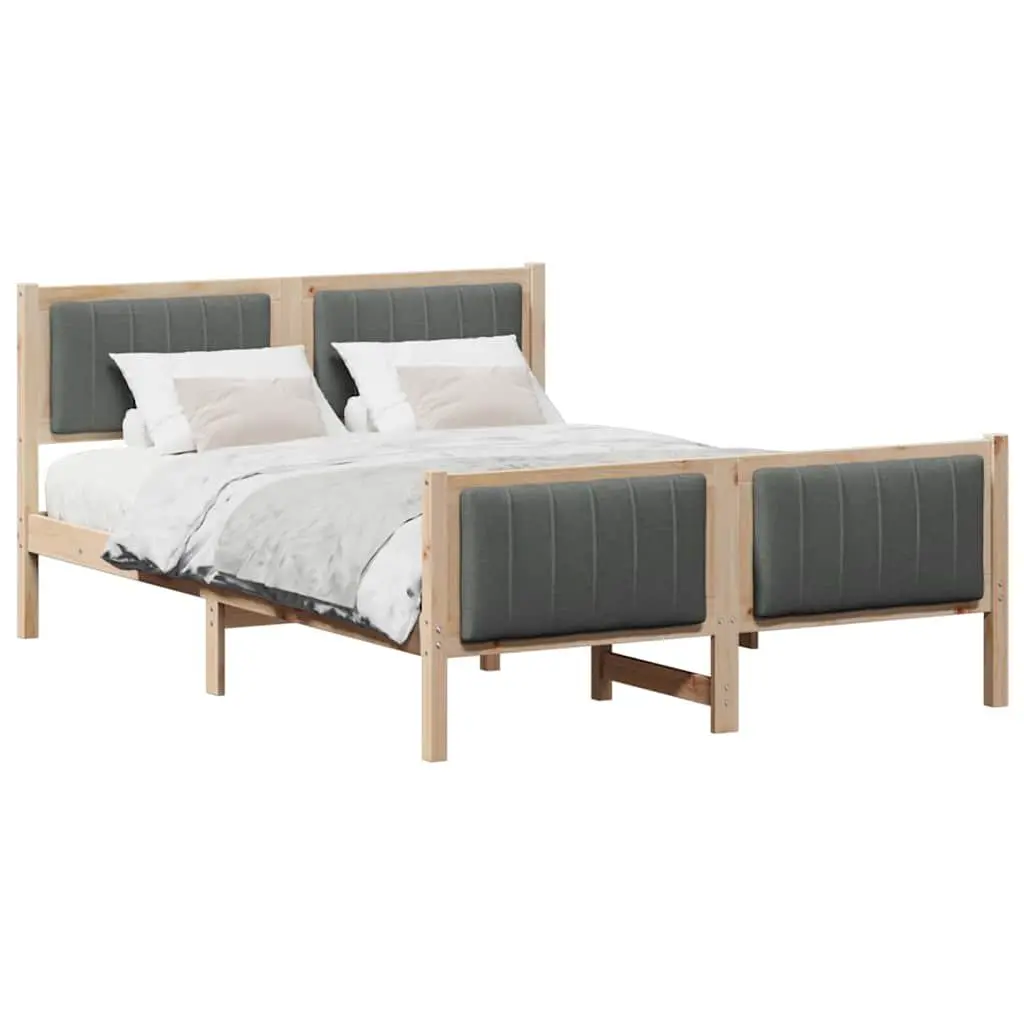 Bed Frame Solid Pine Wood 135 x 190 cm Brown Dark Grey Platform