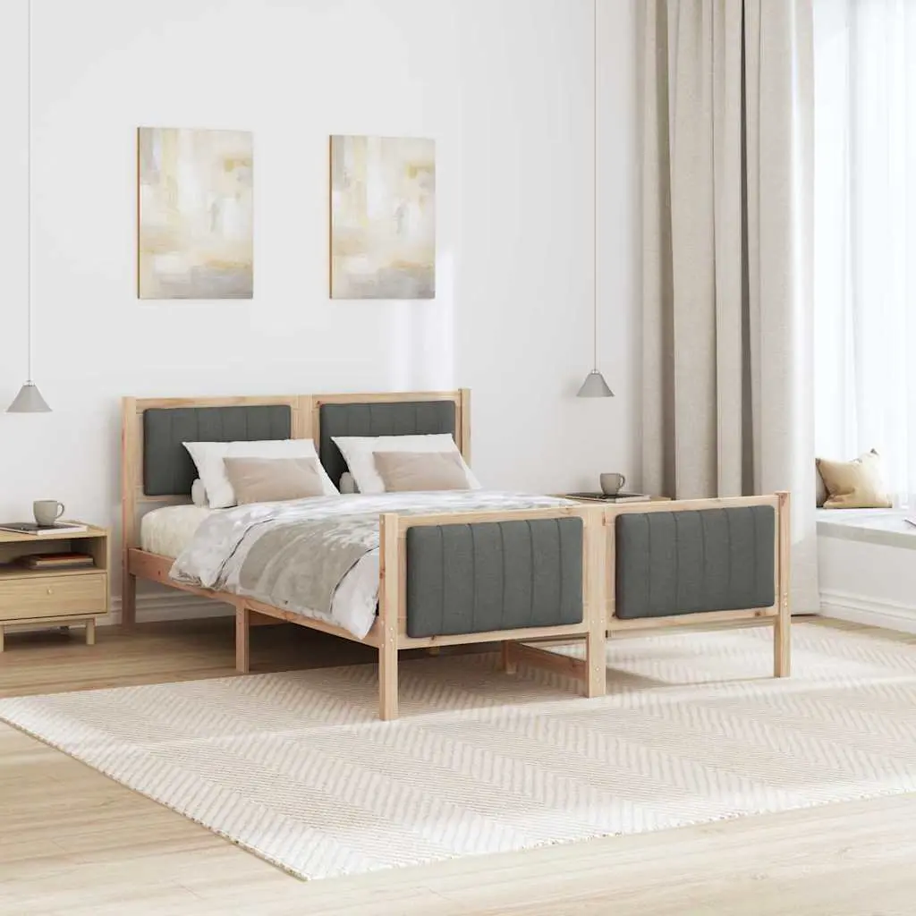Bed Frame Solid Pine Wood 135 x 190 cm Brown Dark Grey Platform