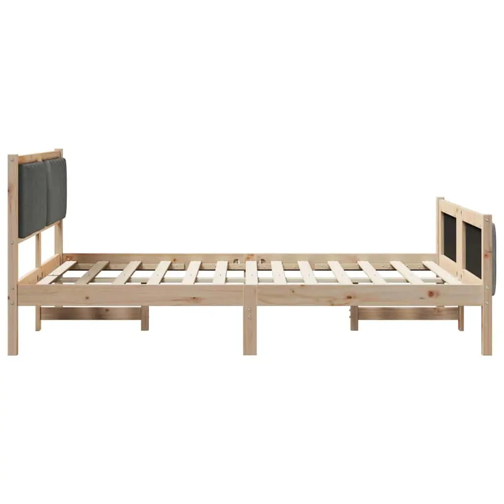 Bed Frame Solid Pine Wood 135 x 190 cm Brown Dark Grey Platform