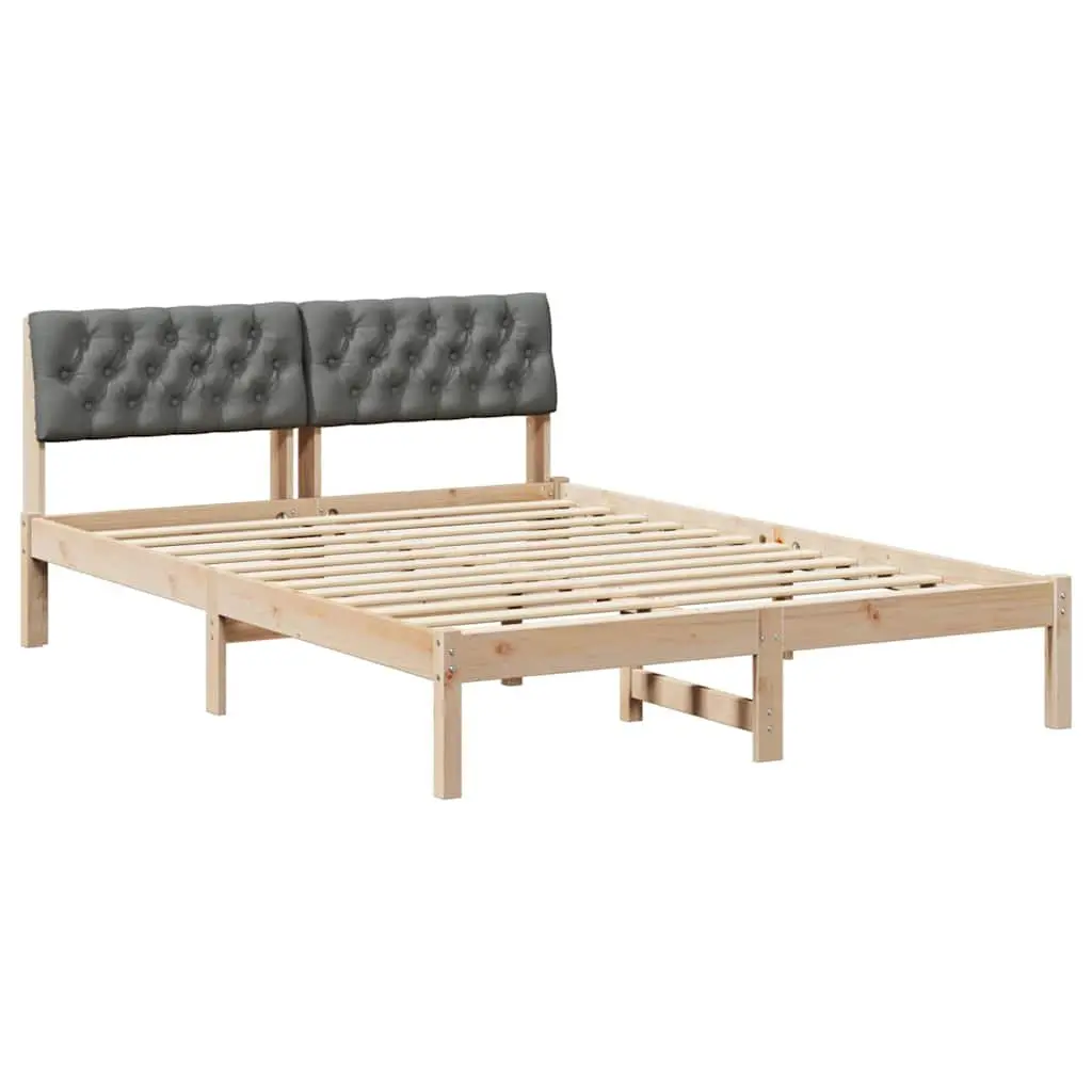 Platform Bed Frame 150x200cm Solid Pine Wood Brown Dark Grey Modern Bedroom