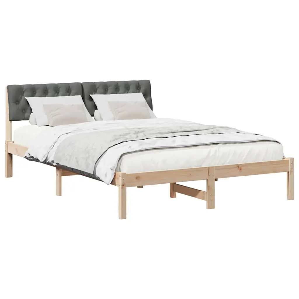 Platform Bed Frame Solid Pine Wood 135 x 190 cm Brown Dark Grey Modern Bedroom