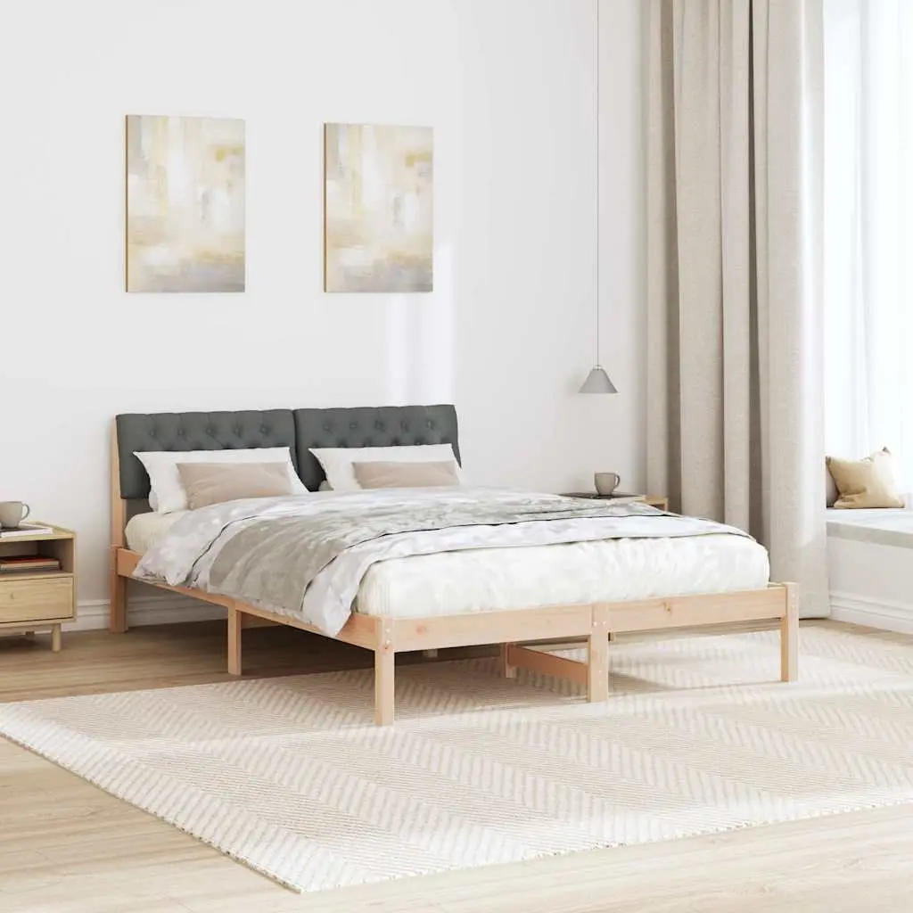 Platform Bed Frame Solid Pine Wood 135 x 190 cm Brown Dark Grey Modern Bedroom
