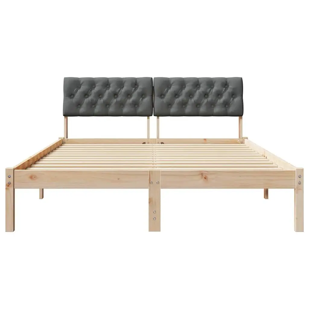 Platform Bed Frame Solid Pine Wood 135 x 190 cm Brown Dark Grey Modern Bedroom