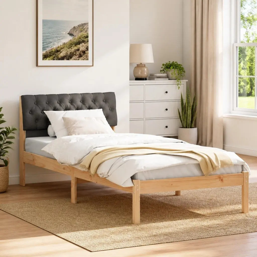 Bed Frame Solid Pine Wood 90x190cm Brown Dark Grey Platform Bedroom Furniture