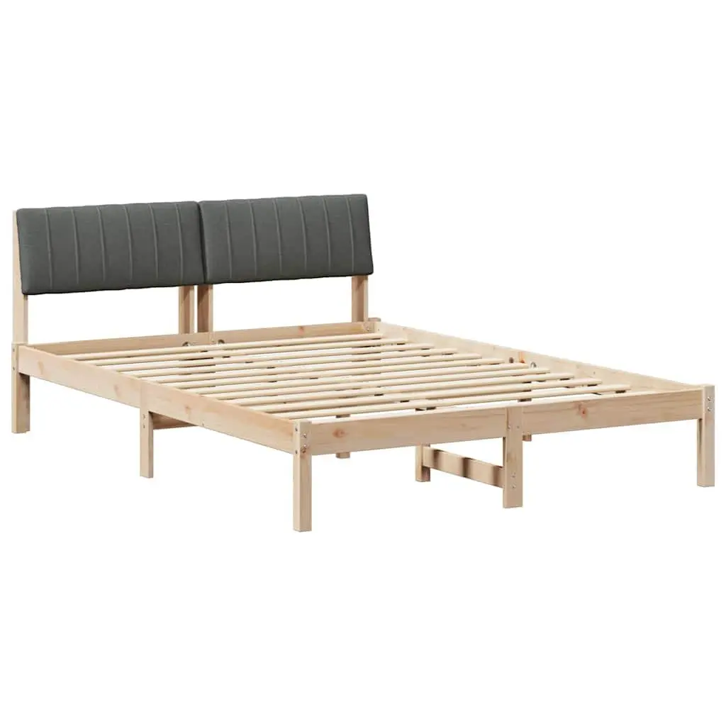 Bed Frame 135 x 190 cm Solid Pine Wood Brown Dark Grey Headboard Slatted
