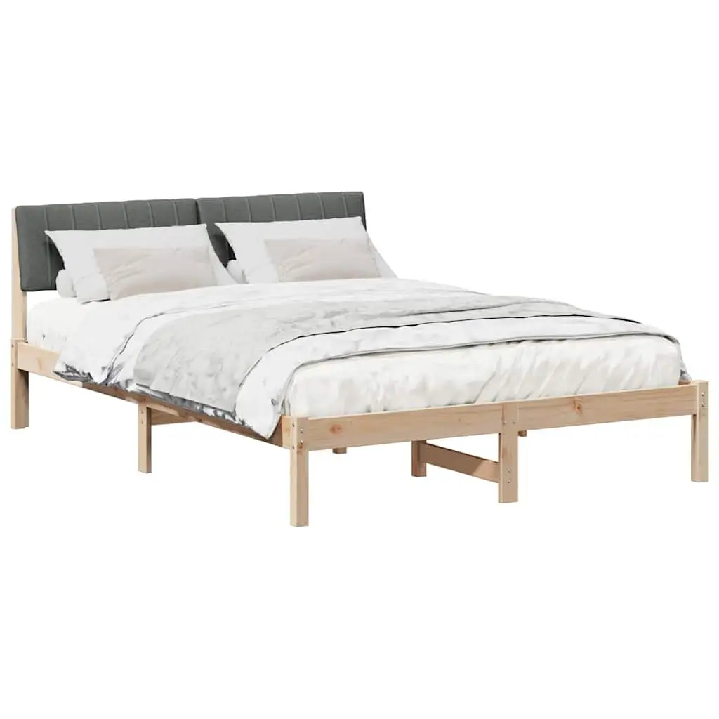 Bed Frame 135 x 190 cm Solid Pine Wood Brown Dark Grey Headboard Slatted