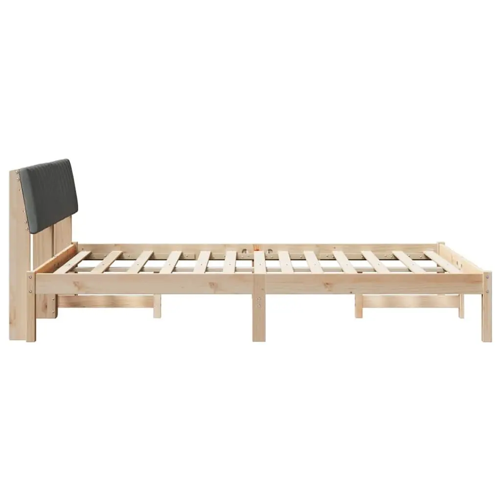 Bed Frame 135 x 190 cm Solid Pine Wood Brown Dark Grey Headboard Slatted