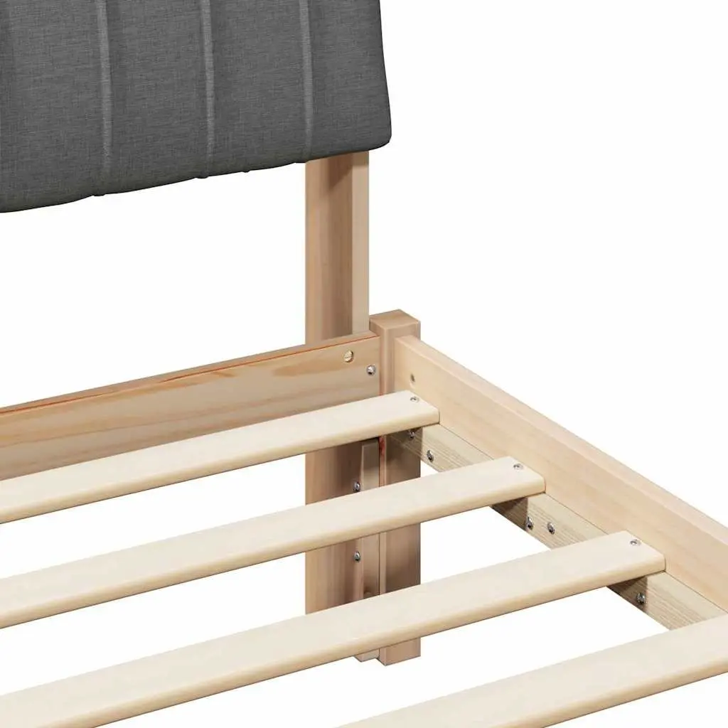 Bed Frame 135 x 190 cm Solid Pine Wood Brown Dark Grey Headboard Slatted