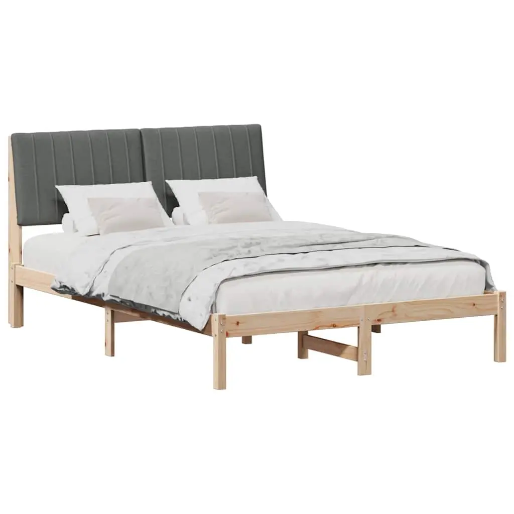 Bed Frame Solid Pine Wood Upholstered Headboard 135 x 190 cm Brown Modern