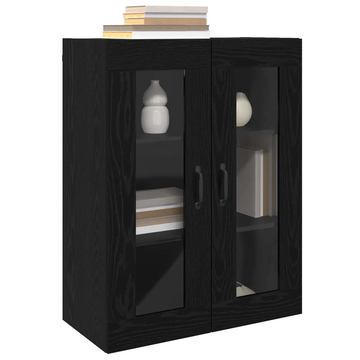 Wall-mounted Storage Cabinet Black Oak Modern Shelving Unit Living Room Office