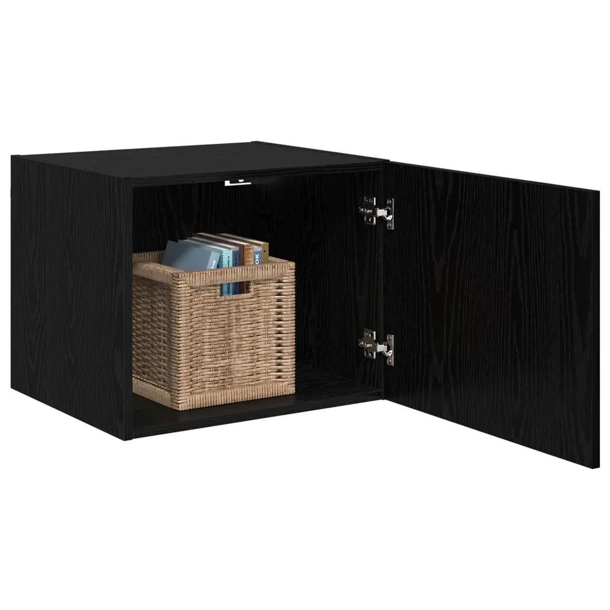 Black Oak Wall Cabinet Rustic Wooden Storage Unit for Living Room 50x42.5x40cm