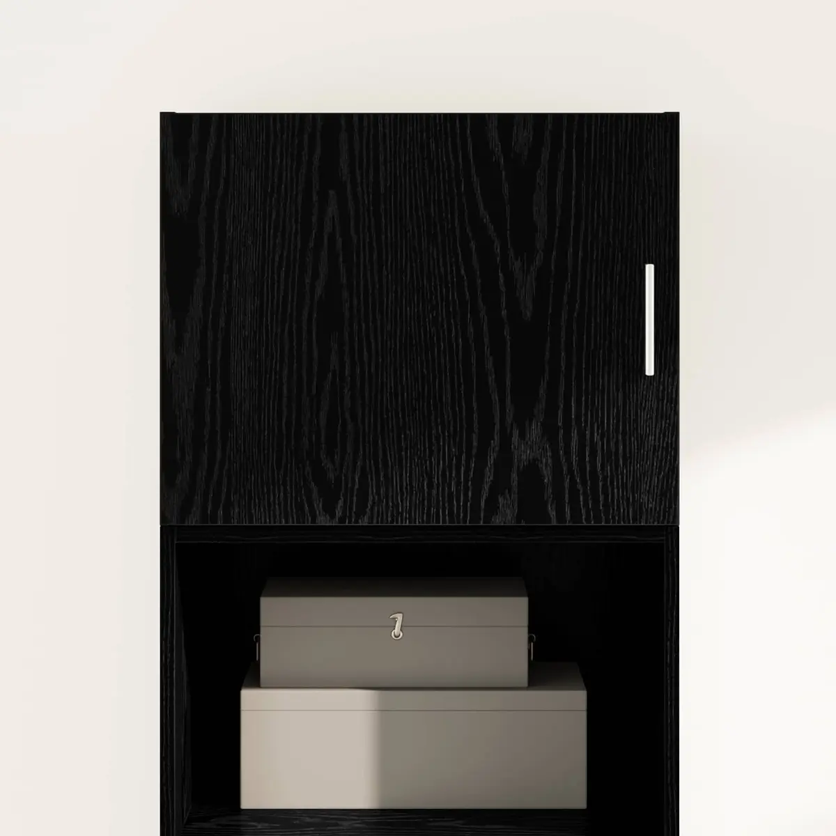 Black Oak Wall Cabinet Rustic Wooden Storage Unit for Living Room 50x42.5x40cm