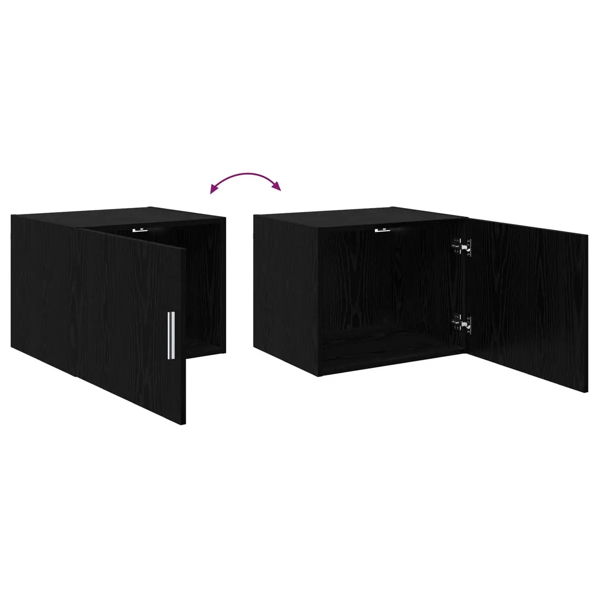 Black Oak Wall Cabinet Rustic Wooden Storage Unit for Living Room 50x42.5x40cm
