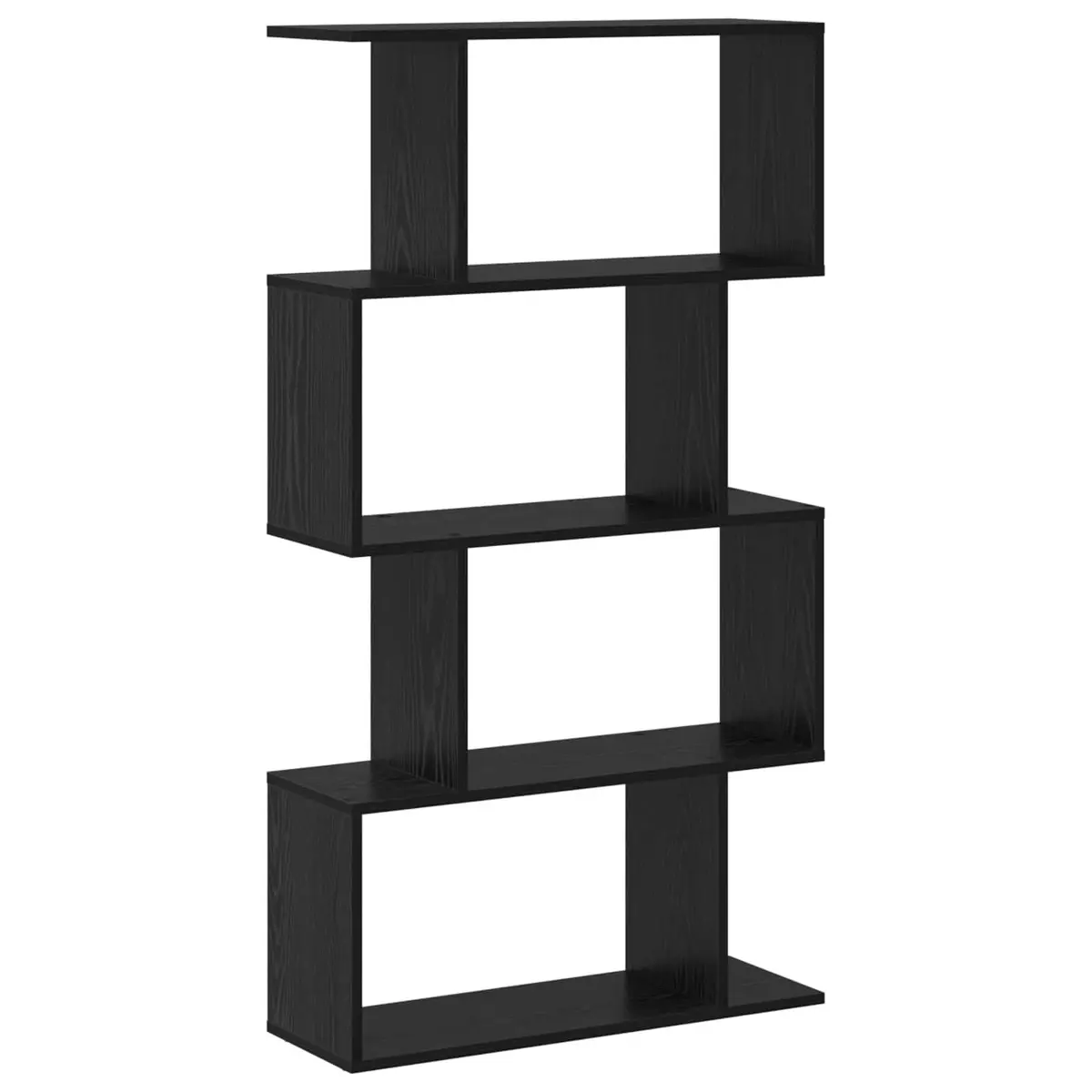 Book Cabinet Black Oak Storage Shelves Modern Engineered Wood Freestanding Unit