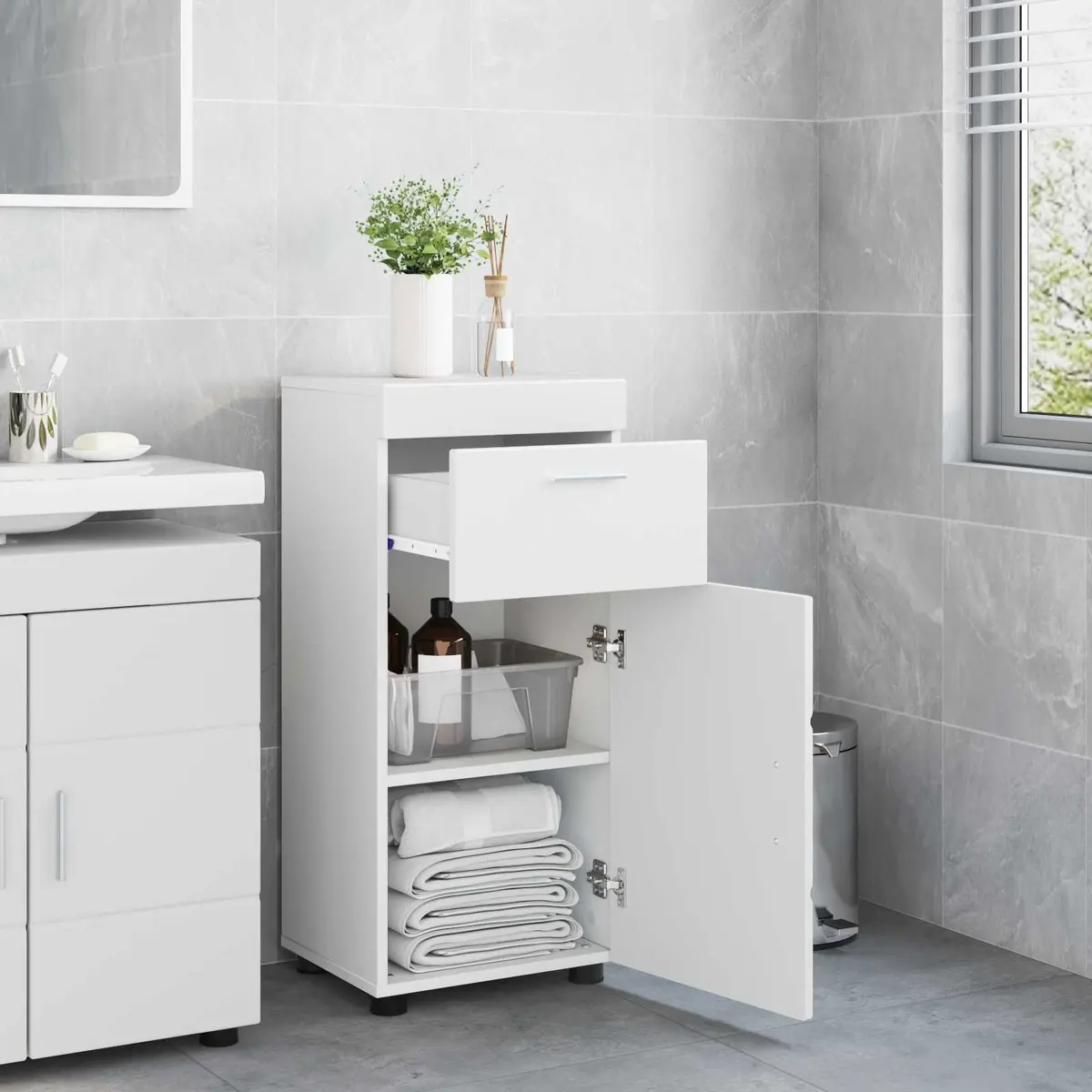 Bathroom Vanity Unit Engineered Wood 37 x 31.5 x 82 cm White Matte